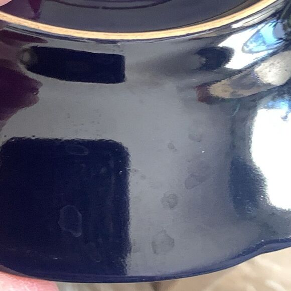 Set Of Three Small Dark Navy Blue & Gold Porcelain Saucers Signed Richard Ginori - Picture 7 of 16